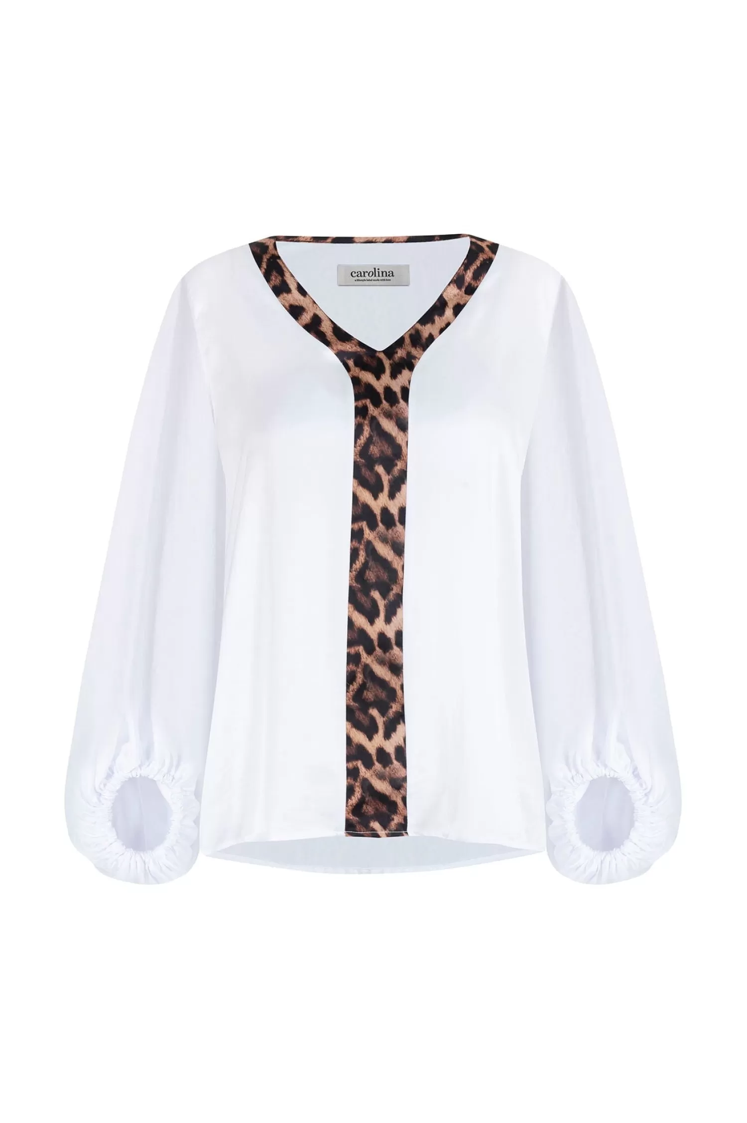 Carolina Sovana Tops | Long Sleeve*Sovana V-Neck Top White with Animal Trim