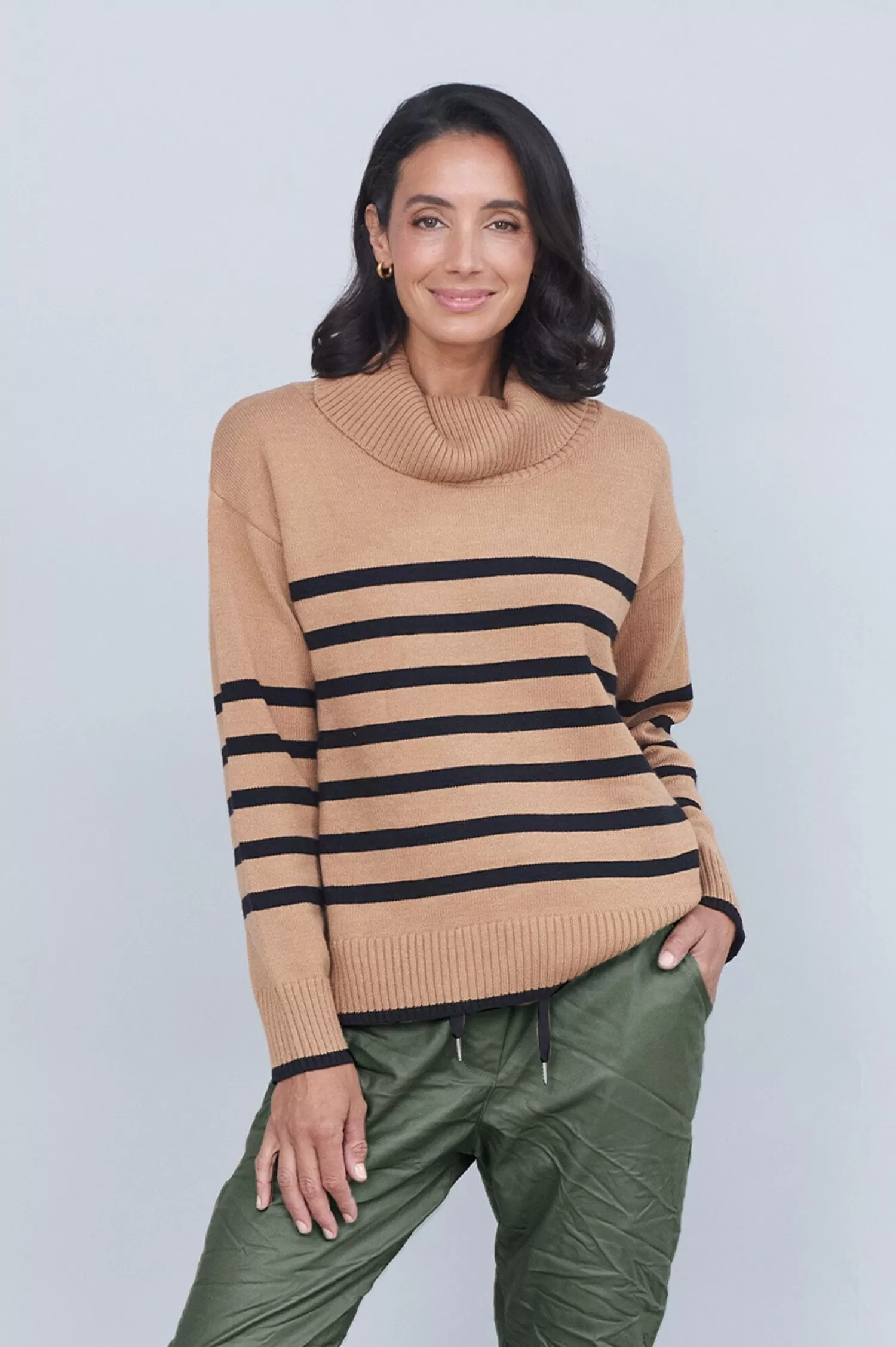 Carolina Knitwear*Tamara Striped Jumper Camel & Black