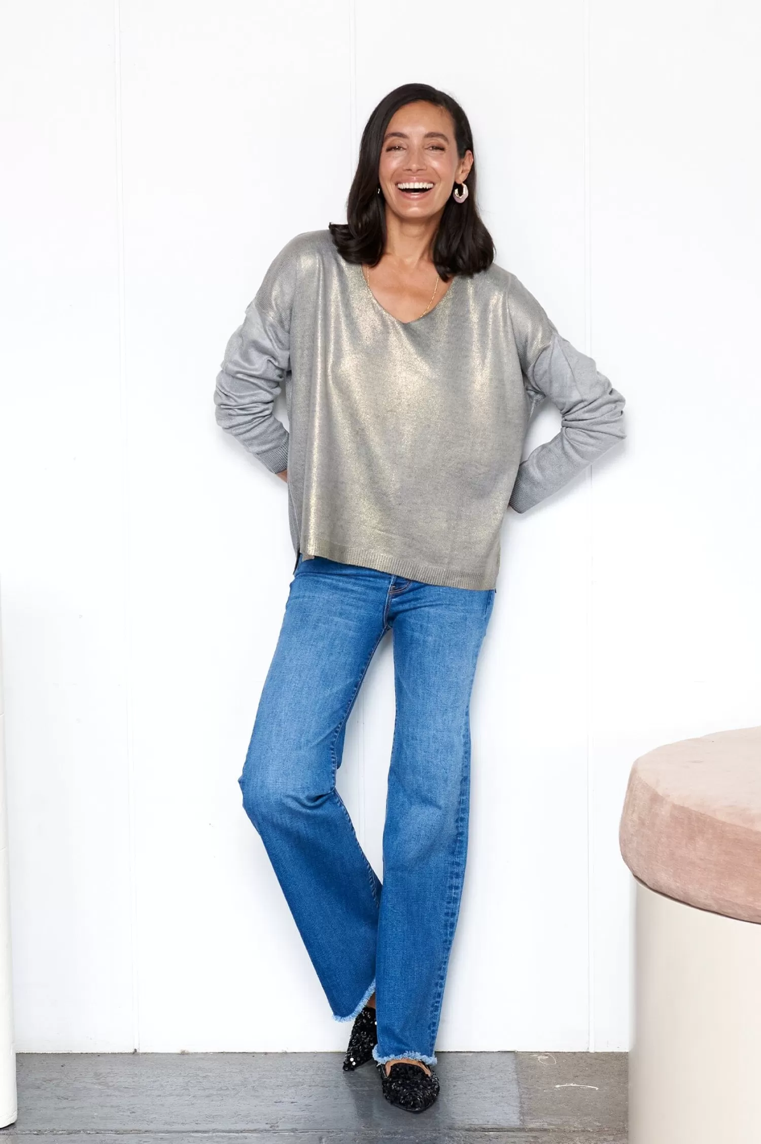 Carolina Knitwear*Teagan Shimmer Jumper Light Grey