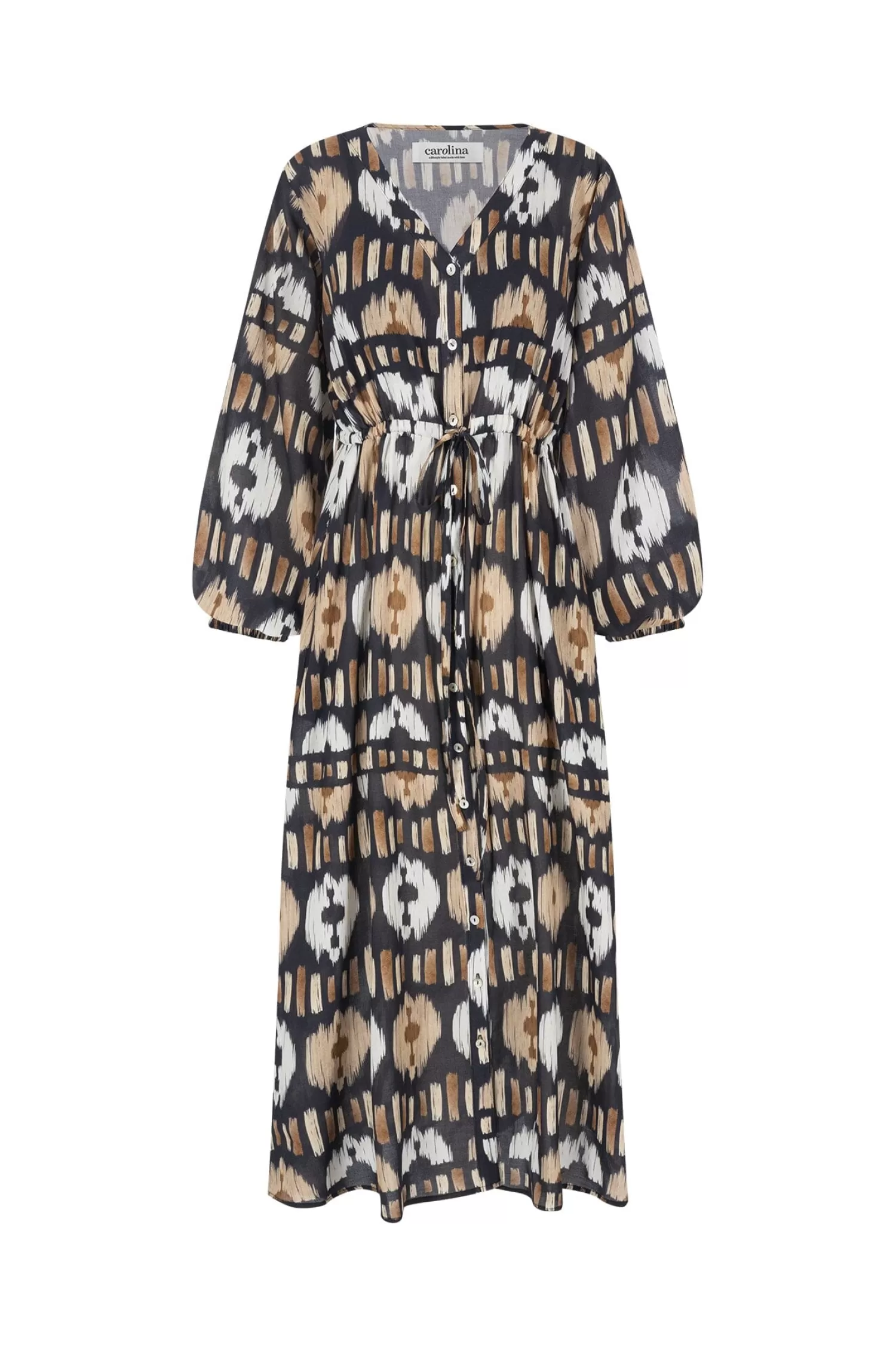 Carolina Long Sleeve*Tyla Print Dress Black and Camel