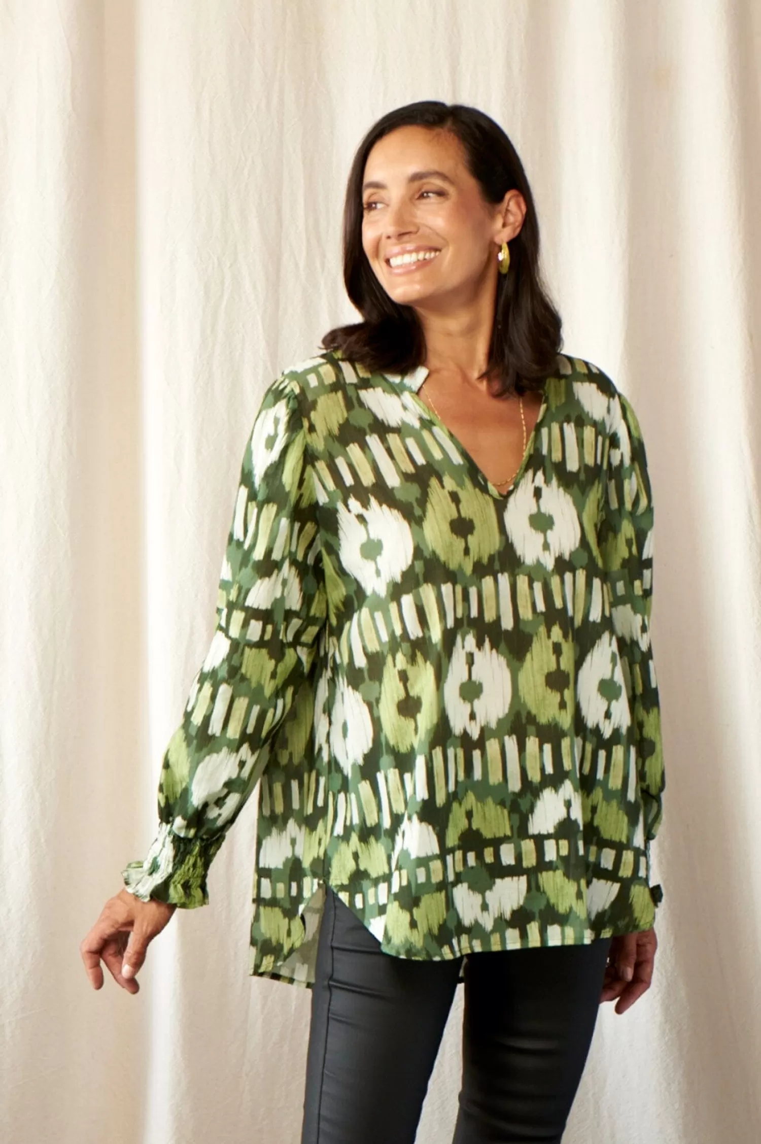 Carolina Long Sleeve*Tyla Print Long Sleeve Top Green