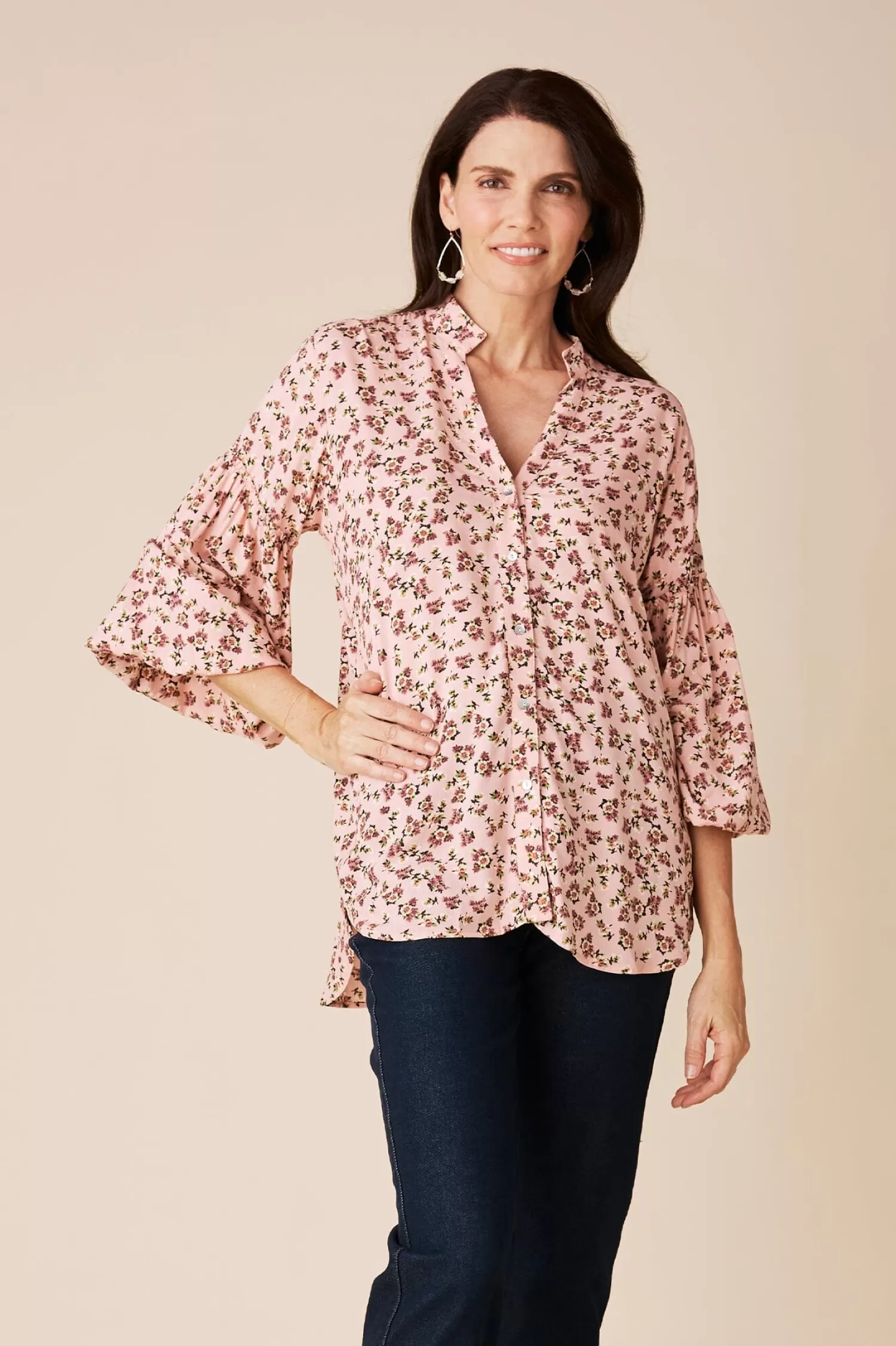 Carolina Long Sleeve*Valletta Floral Long Sleeve Top Blush