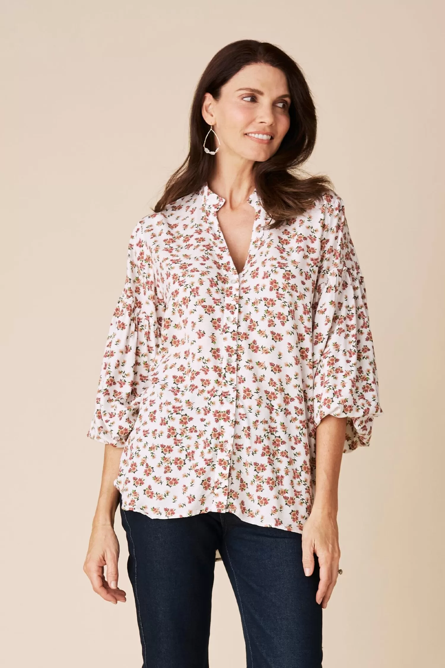 Carolina Long Sleeve*Valletta Floral Long Sleeve Top White