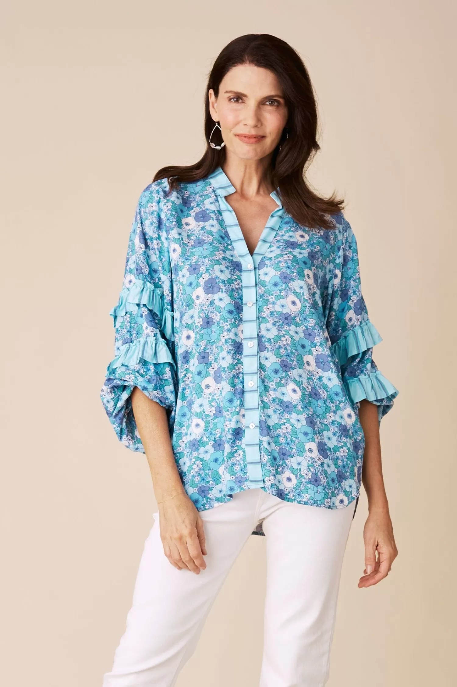 Carolina Long Sleeve*Valletta Long Sleeve Top Dana Print Blue