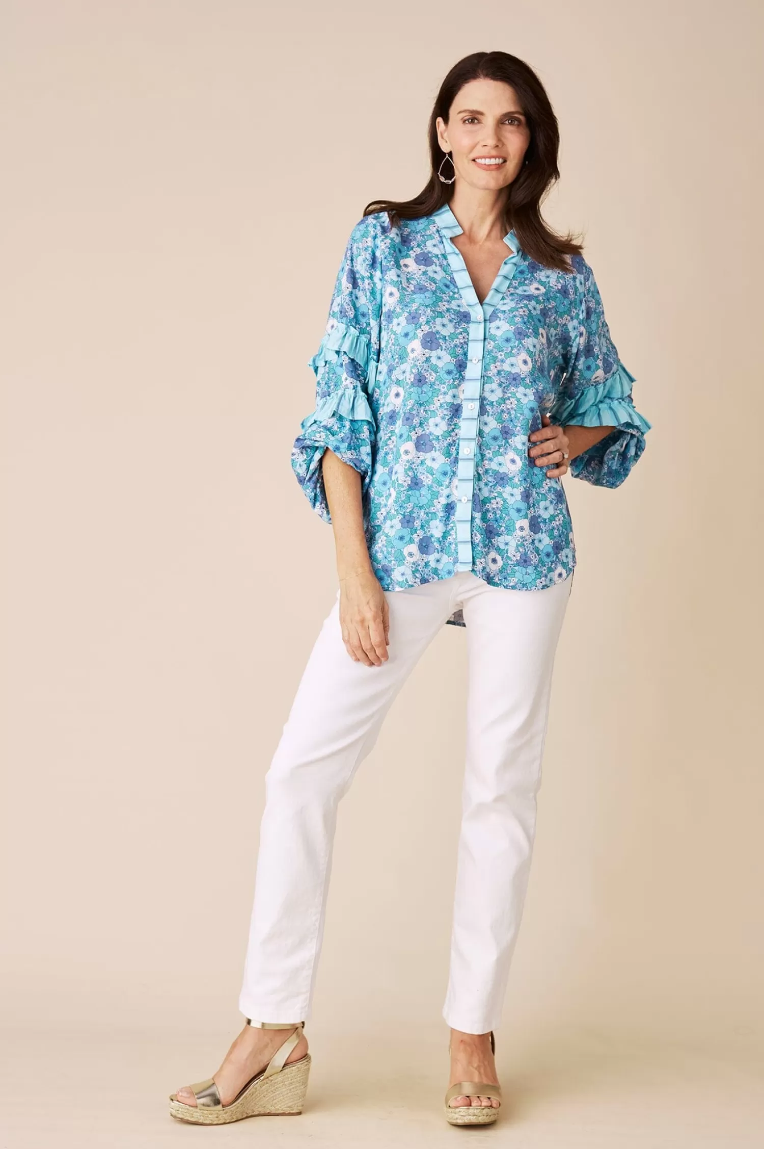 Carolina Long Sleeve*Valletta Long Sleeve Top Dana Print Blue