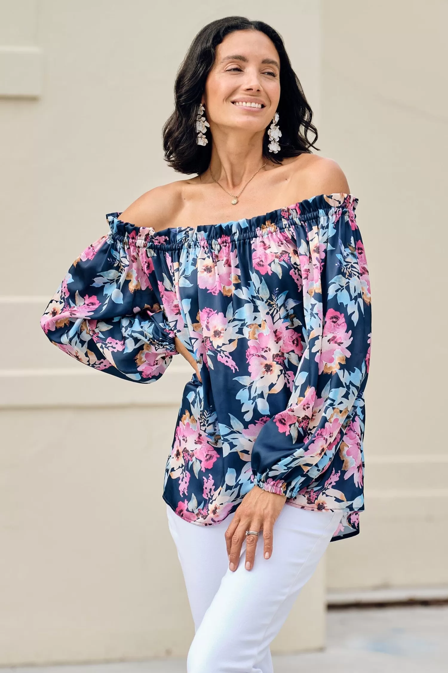 Carolina Short Sleeve*Xenia Off Shoulder Top Bella Print Navy