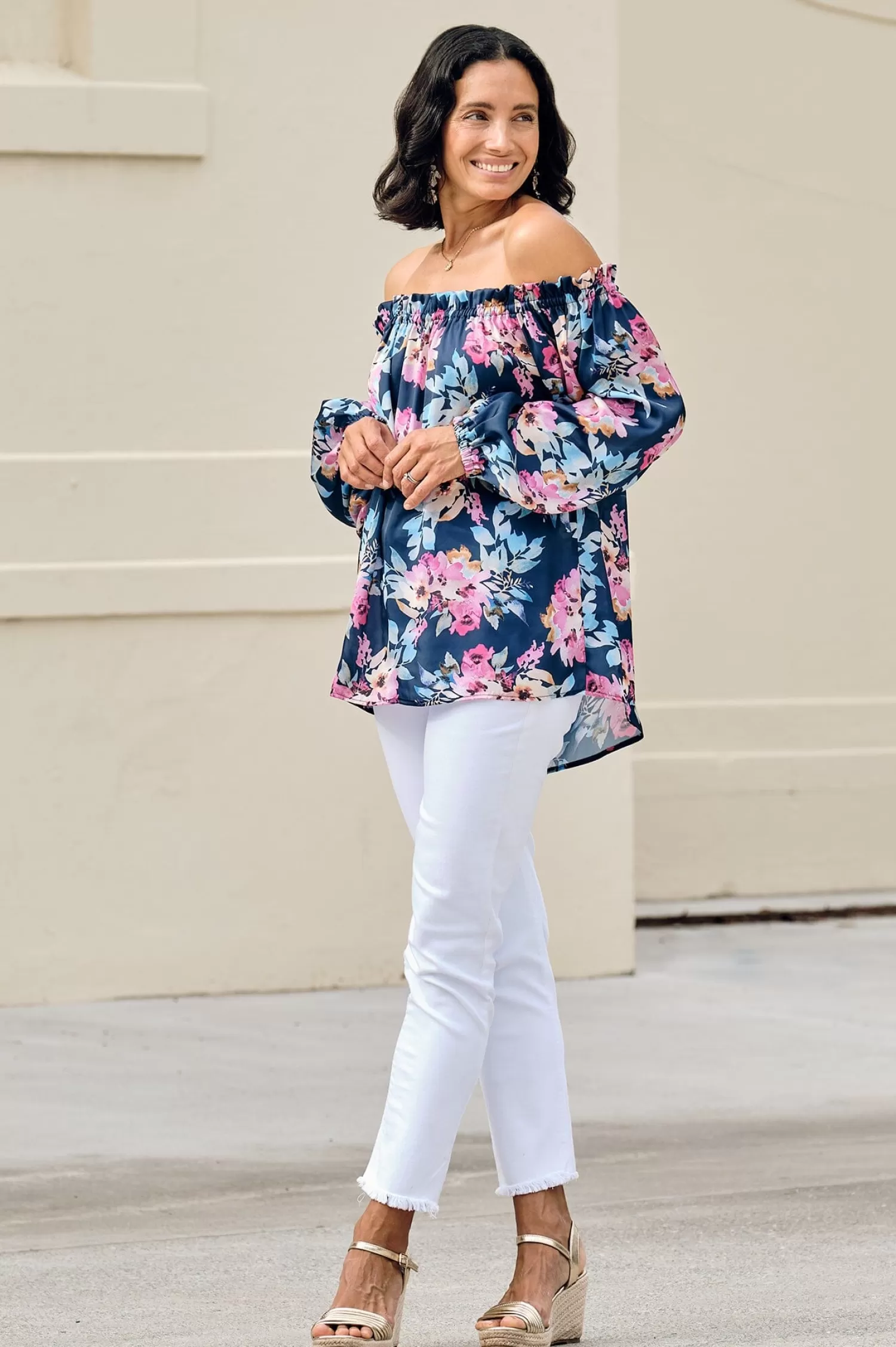 Carolina Short Sleeve*Xenia Off Shoulder Top Bella Print Navy