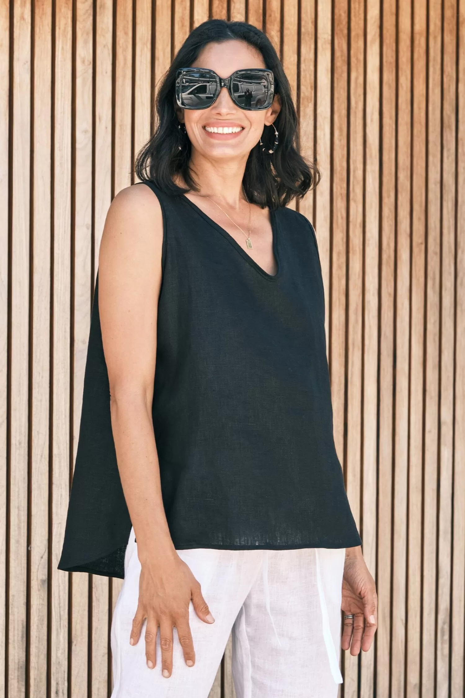 Carolina Short Sleeve*Zoe Linen Sleeveless Top Black