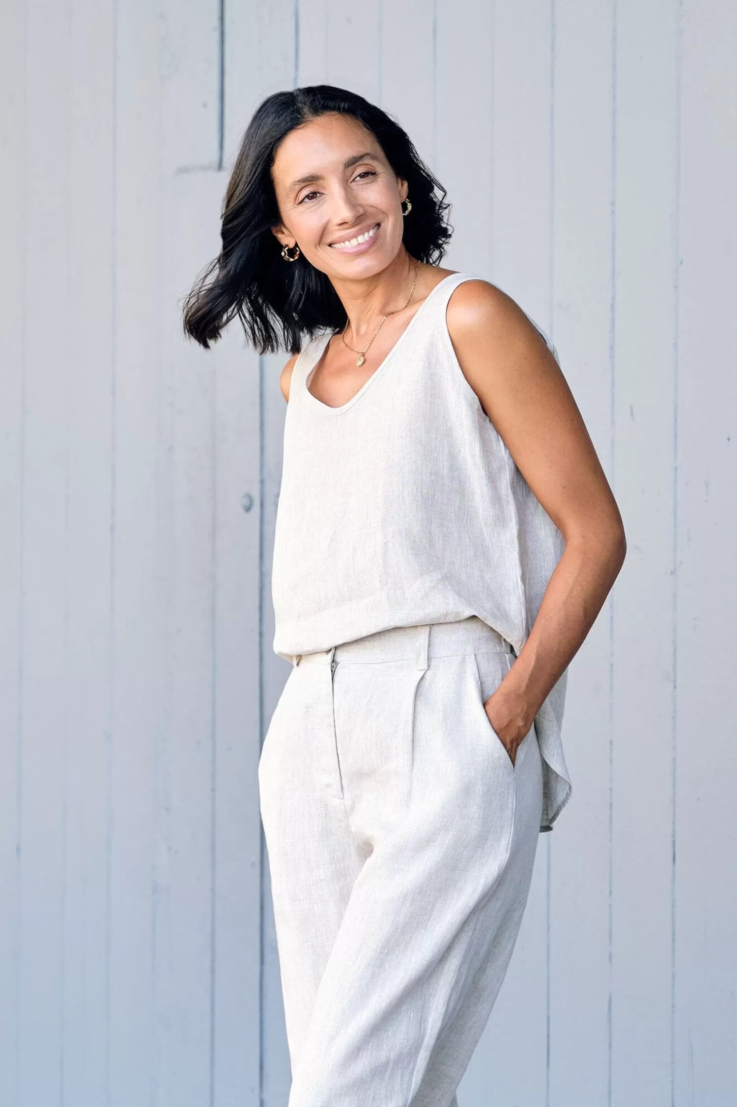 Carolina Short Sleeve*Zoe Linen Sleeveless Top Oatmeal